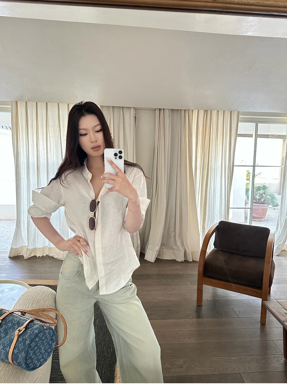 5werkwen 여름 특별 조정 비전 온도 하강 맞춤 스트라이프 원단 상쾌 에디션 워싱 하늘색 청바지 상세 이미지 36
