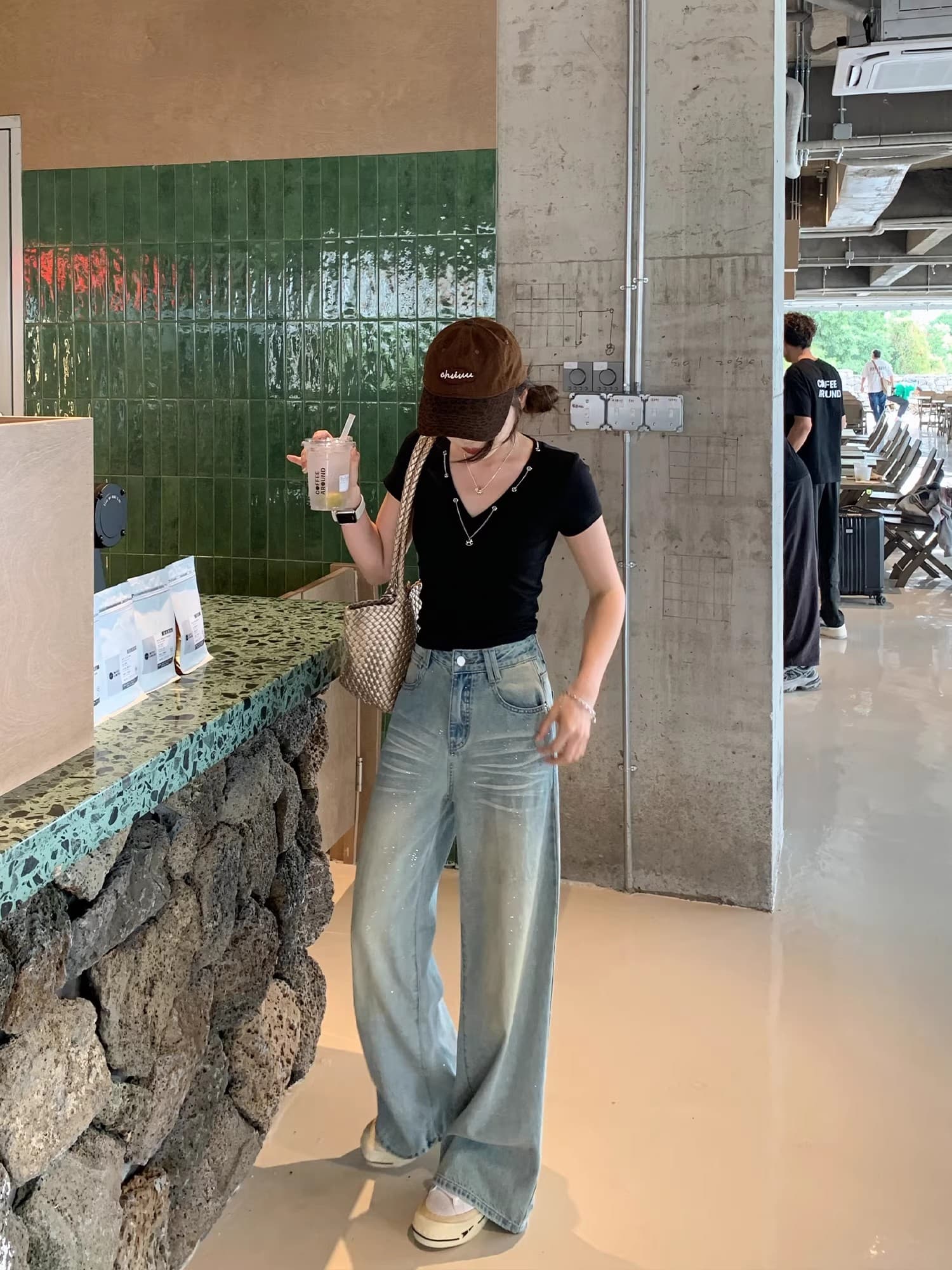 케이크를 잘라 직접 만든 작은 키 봄 여름 파란색 바지 아이들 패션 뜨거운 은 스팽글 스트레이트 넓은 다리 청바지 다용도 이미지 2