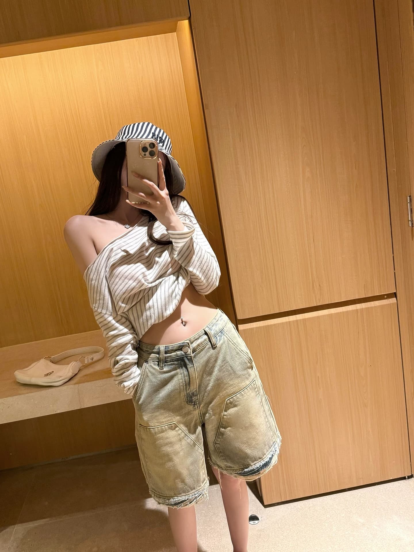 titi 작은 자매 자유 블록 데님 바지 여성 여름 레트로 워싱 루즈핏 넓은 다리 중간 허리 오부 바지 이미지 2