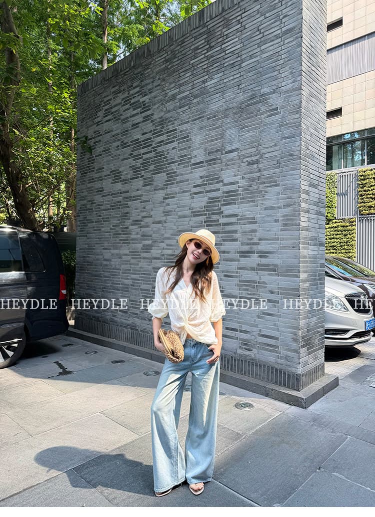 검은 콩 흠 파리 거리 아메리칸 레트로 배색 와이드 레그 팬츠 워싱 고양이 반드시 루즈핏 청바지 긴 바지 여성 상세 이미지 26