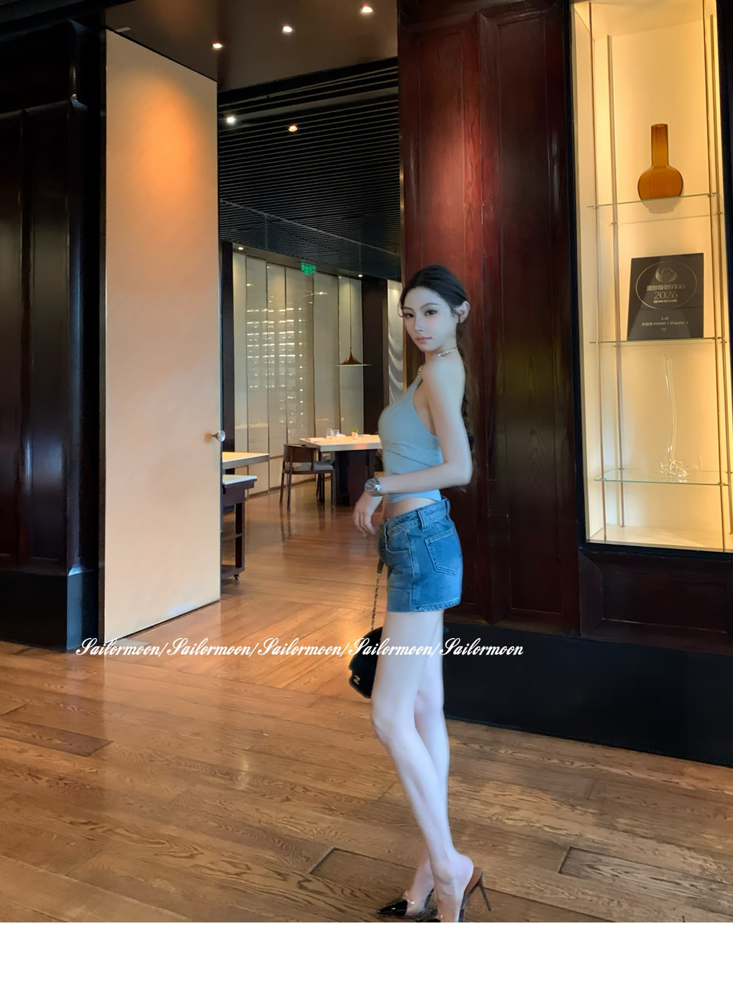 f project 사설 서비스 섹션 레트로 데님 반신 스커트 여름 중 로우 웨이스트 노출 방지 타이트 스커트 치마바지 상세 이미지 30