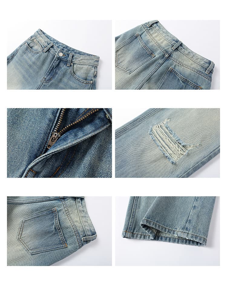 검은 콩 흠 baggy 데님 레트로 마 오래된 찢어진 부분 청바지 로우 웨이스트 루즈핏 슬림해 보이는 와이드 레그 팬츠 긴 바지 상세 이미지 8
