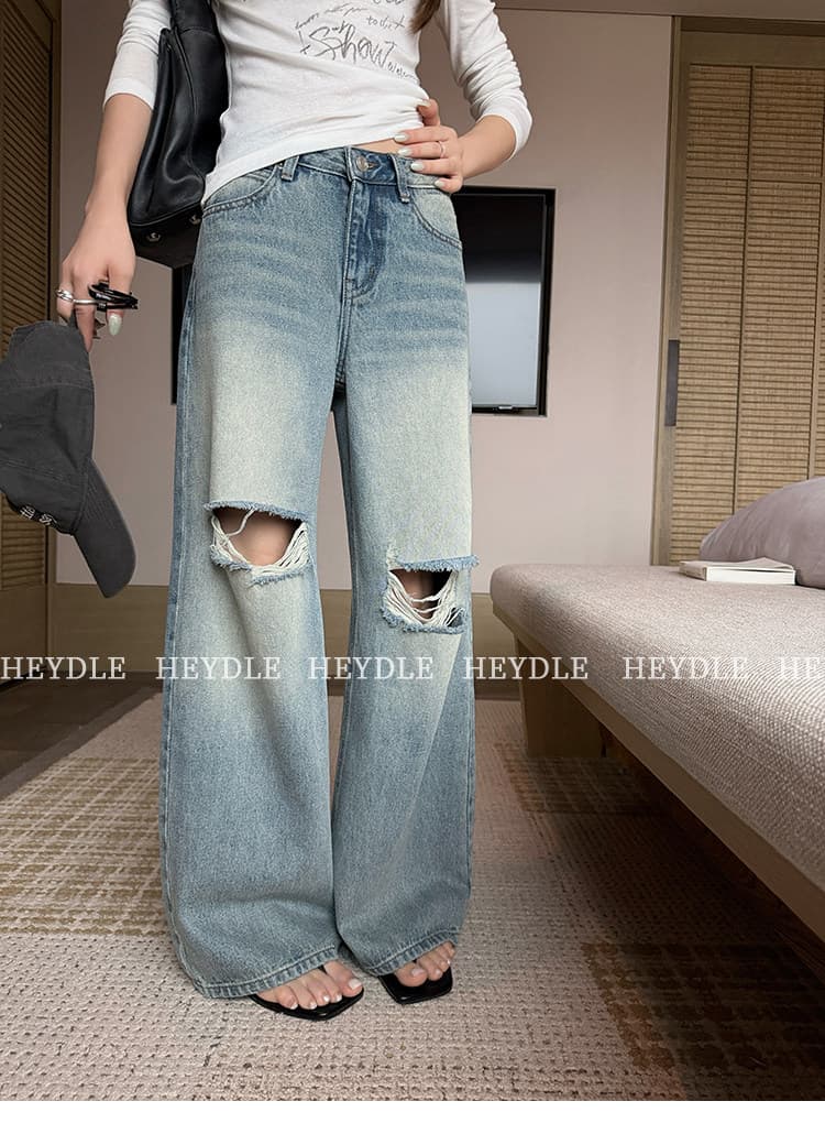 검은 콩 흠 baggy 데님 레트로 마 오래된 찢어진 부분 청바지 로우 웨이스트 루즈핏 슬림해 보이는 와이드 레그 팬츠 긴 바지 상세 이미지 29
