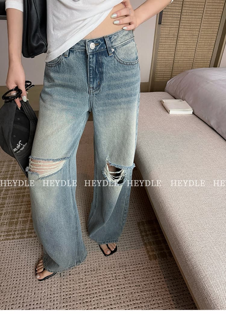 검은 콩 흠 baggy 데님 레트로 마 오래된 찢어진 부분 청바지 로우 웨이스트 루즈핏 슬림해 보이는 와이드 레그 팬츠 긴 바지 상세 이미지 43