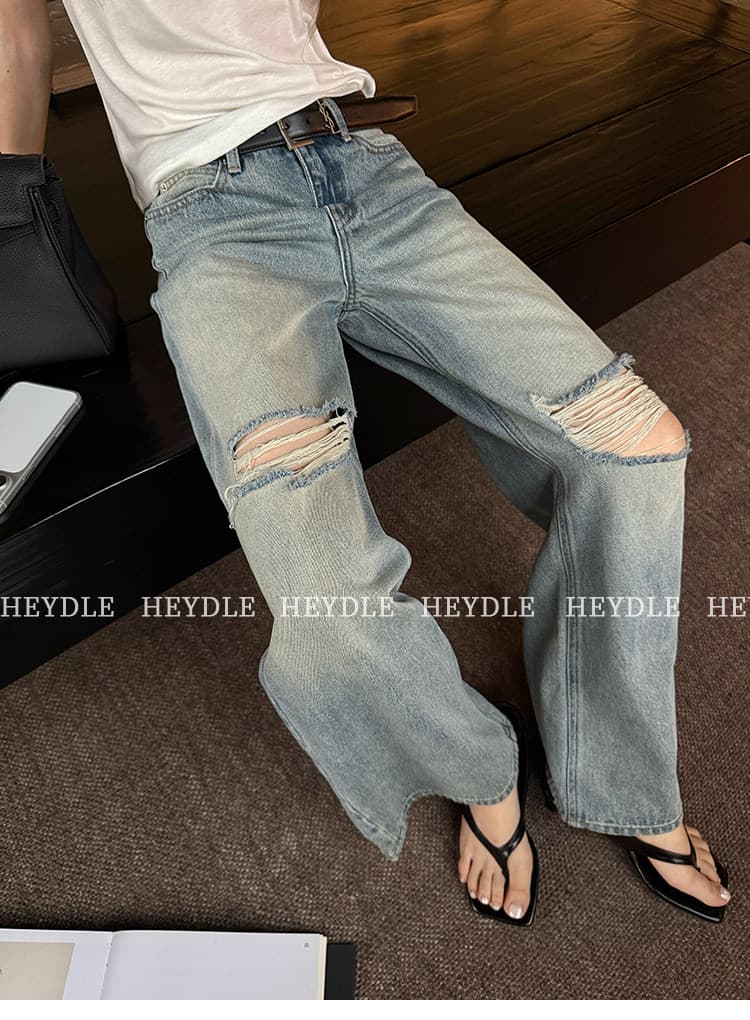 검은 콩 흠 baggy 데님 레트로 마 오래된 찢어진 부분 청바지 로우 웨이스트 루즈핏 슬림해 보이는 와이드 레그 팬츠 긴 바지 상세 이미지 45