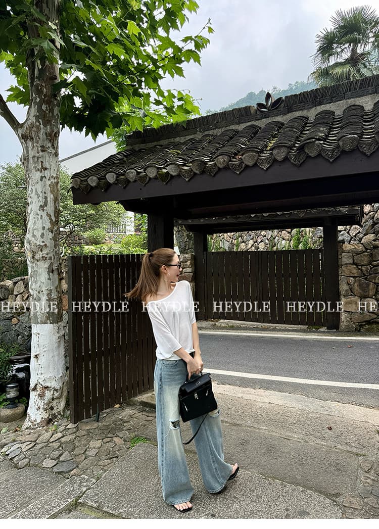 검은 콩 흠 baggy 데님 레트로 마 오래된 찢어진 부분 청바지 로우 웨이스트 루즈핏 슬림해 보이는 와이드 레그 팬츠 긴 바지 상세 이미지 48