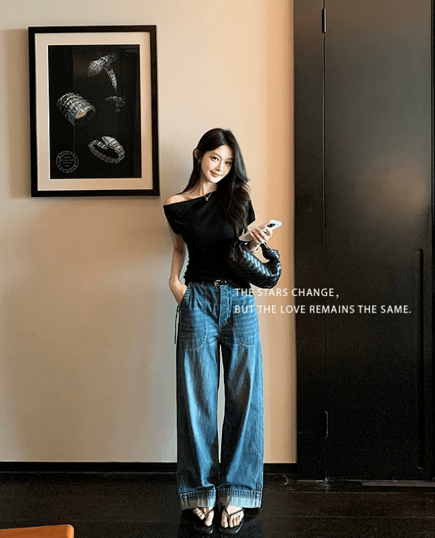 lilylikes 레트로 수여 됨 바지 손 문지르다 마 오래된 뒤집다 측면 청바지 축소 축소 와 성별 슛 블록 버스터 센스 이미지 3
