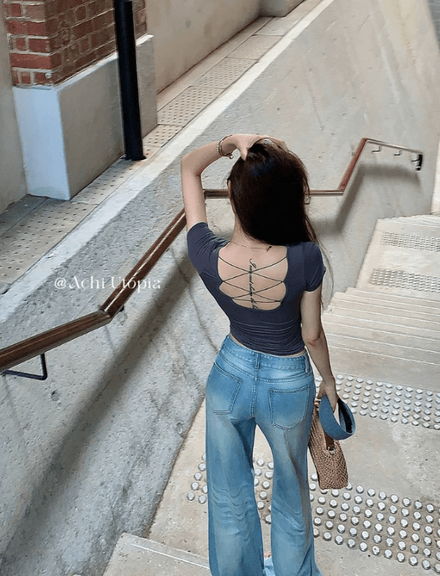 achi 대 또한 수영장 레트로 파란색 워싱 라이 경기 서울 부드러운 청바지 여성 루즈핏 와이드 레그 팬츠 스트레이트 다용도 바지 이미지 3