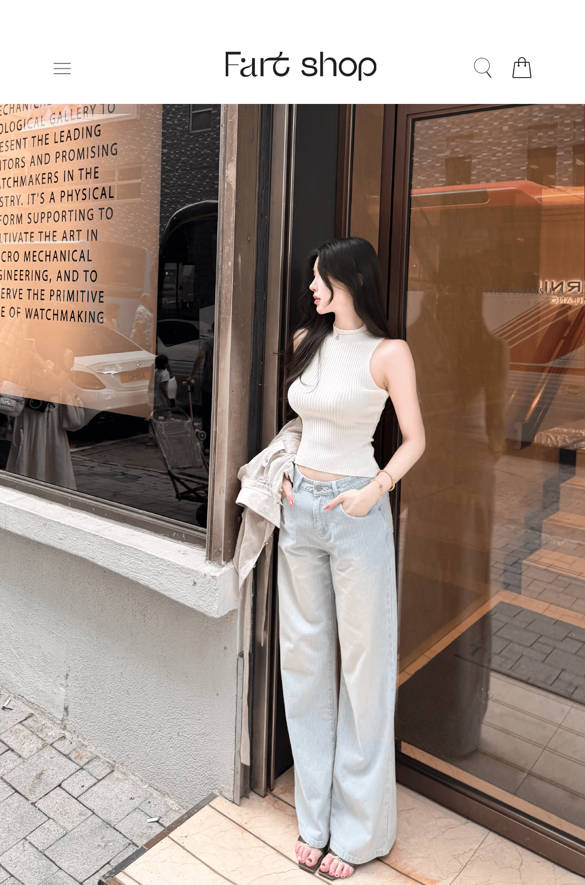 fart shop 빛 산소 휴 자유 일 레트로 좋은 세로 줄무늬 스트레이트 청바지 여성 봄 여름 워싱 긴 바지 상세 이미지 1