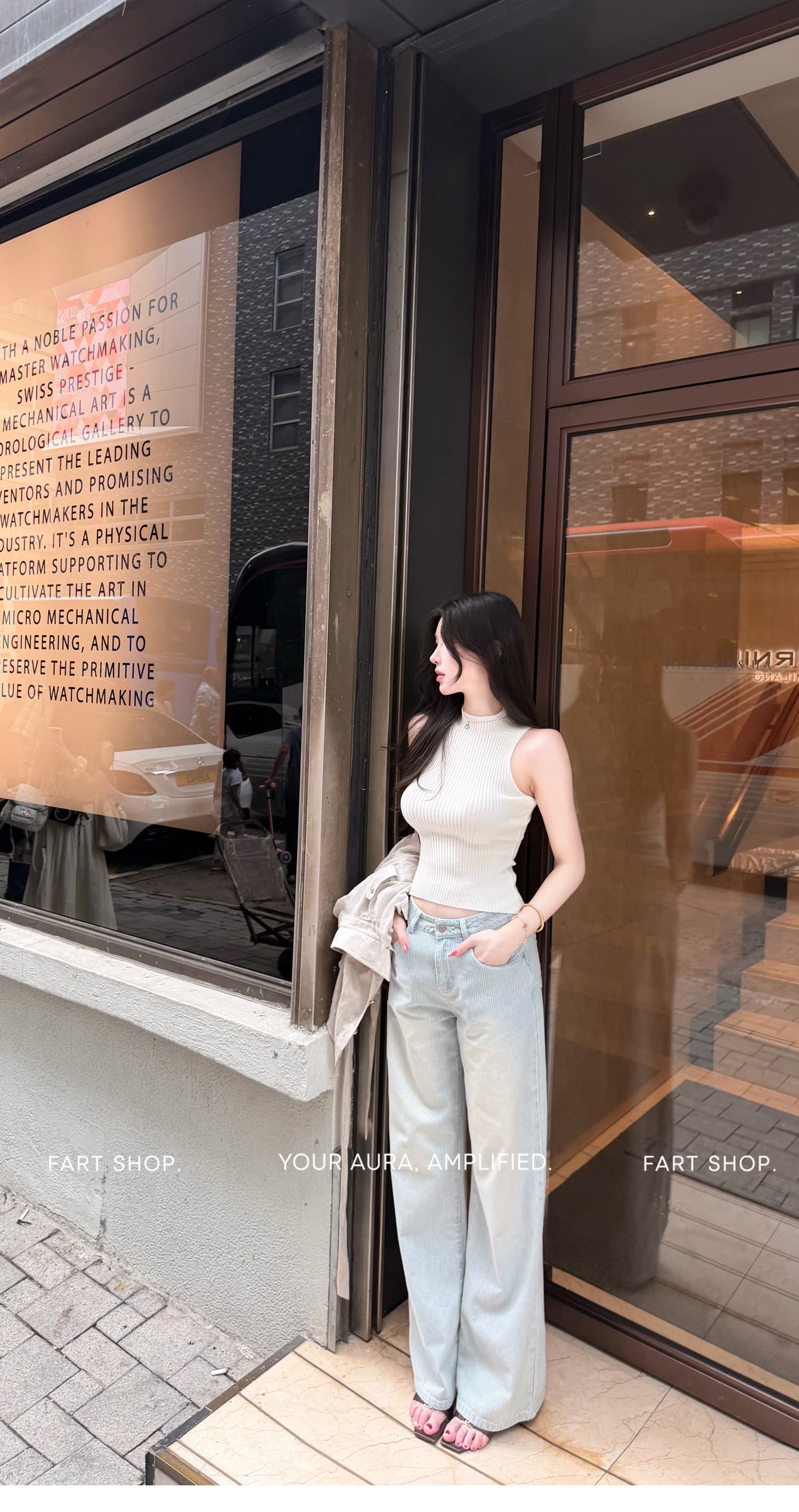 fart shop 빛 산소 휴 자유 일 레트로 좋은 세로 줄무늬 스트레이트 청바지 여성 봄 여름 워싱 긴 바지 상세 이미지 17