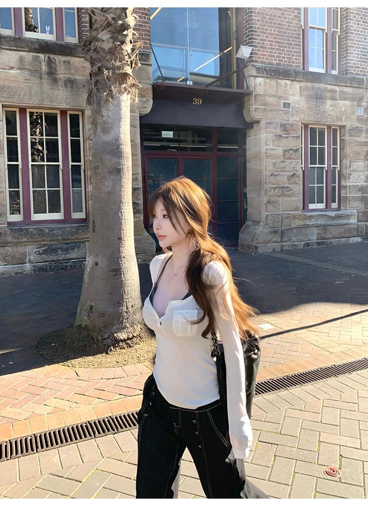 suuuicee 태어난 수퍼 모델 대칭 단추 디자인 명시적 스티치 공예 로우 웨이스트 레트로 부츠컷 데님 긴 바지 상세 이미지 29