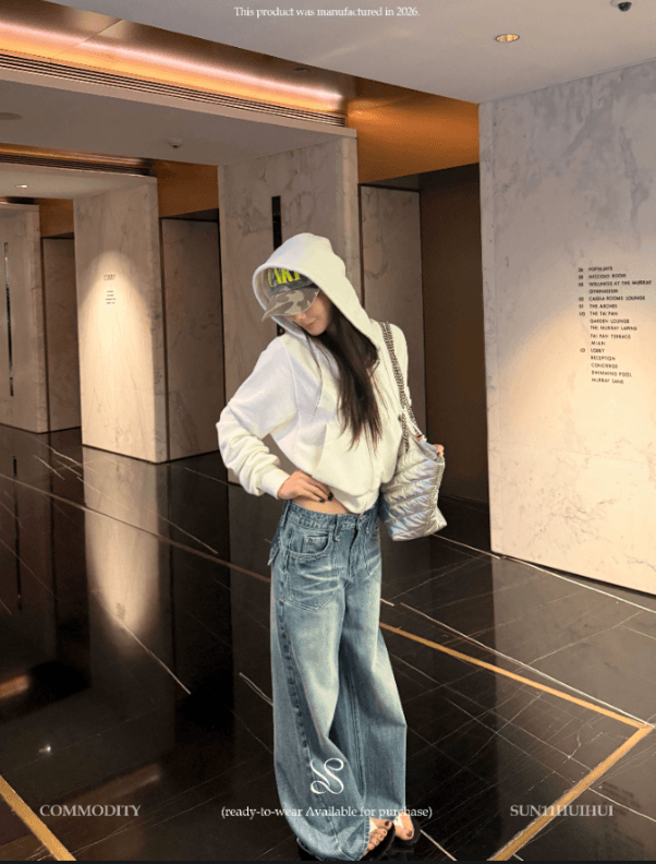 sun11 플립 커버 넓은 암소 바지 디자인 센스 넓은 다리 청바지 여성 가을 하늘색 루즈핏 스트레이트 긴 바지 이미지 3