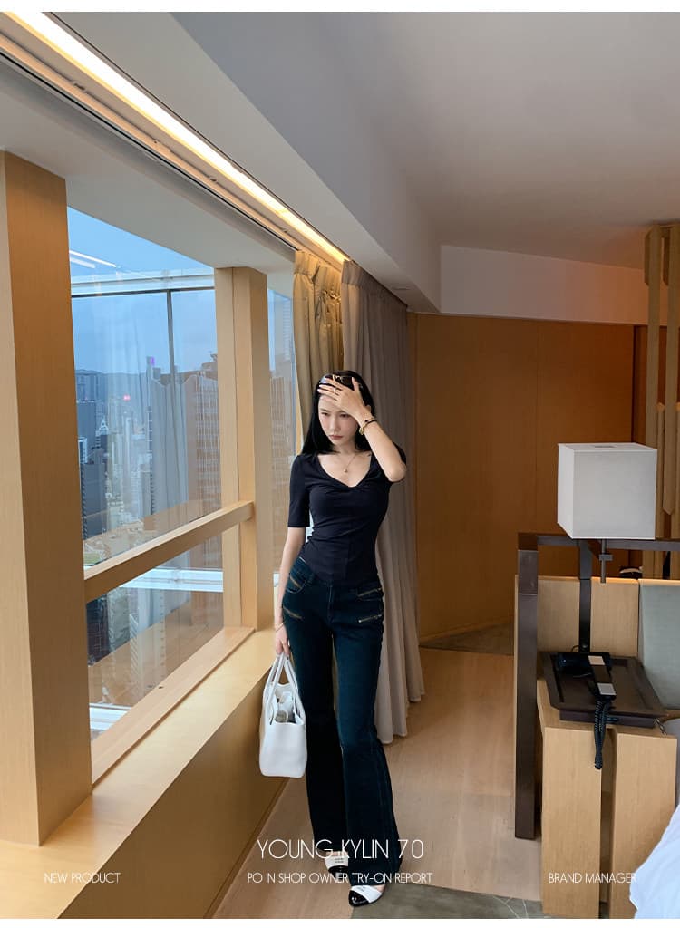 70 아니요 70 일 실크 부츠컷 청바지 여성용 바지 원본 암소 색상 디자인 센스 한 부서 긴 바지 캐주얼 바지 상세 이미지 20