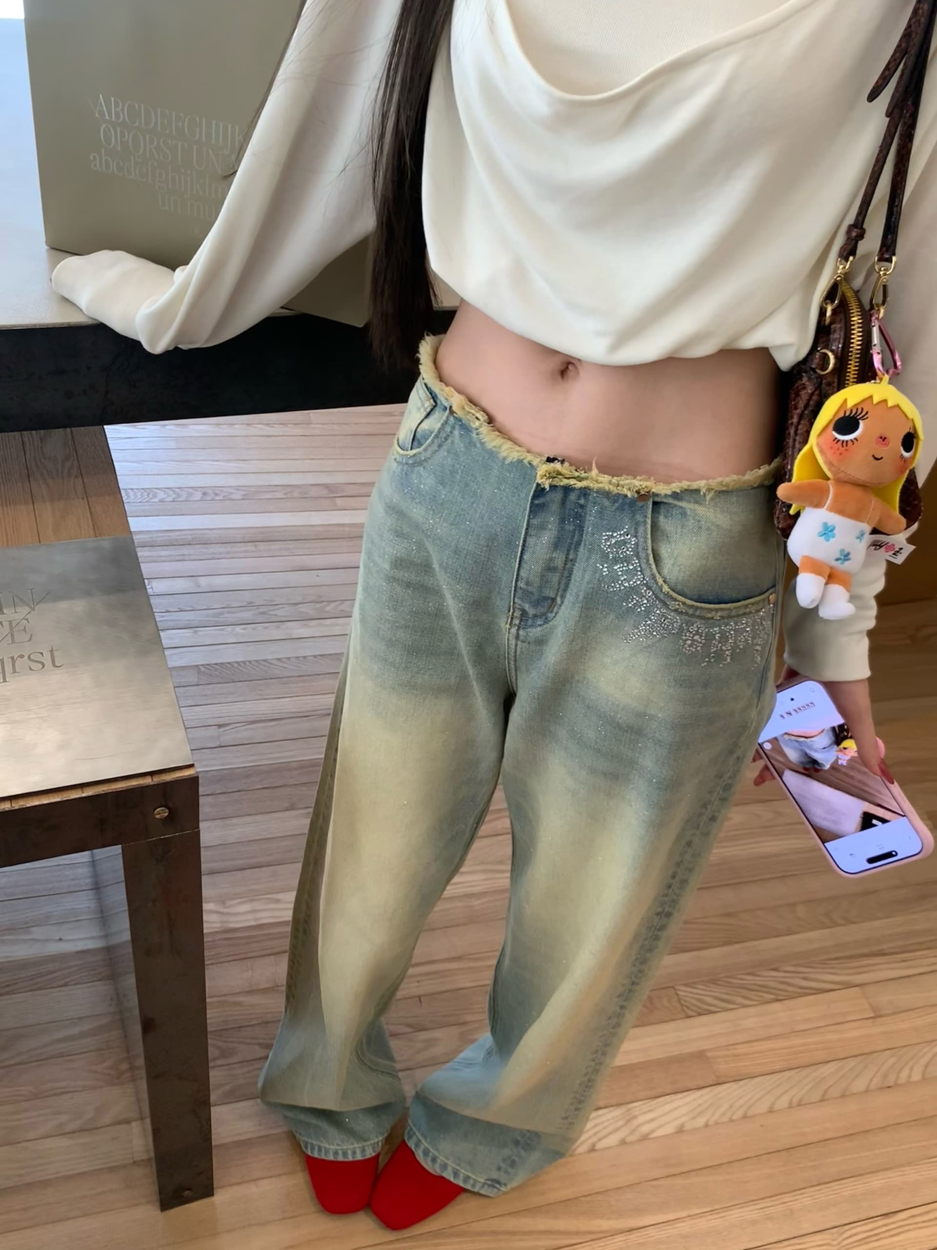 fbblimit 유성 가을 거친 가장자리 로우 웨이스트 레트로 워싱 마 오래된 핫픽스 청바지 다용도 스트레이트 팬츠 상세 이미지 36
