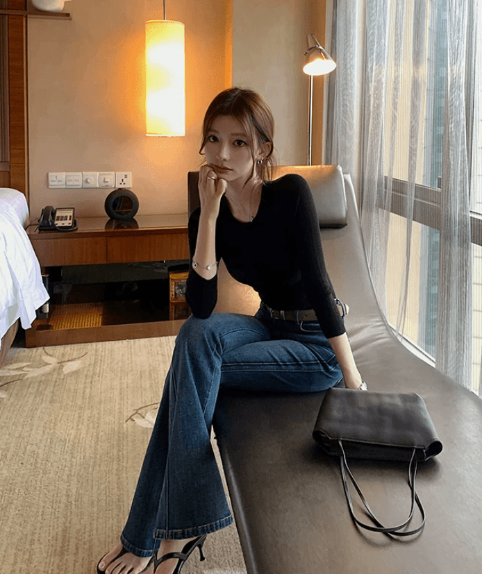 ada miss 신축성 몸매 가꾸기 타이트 디스플레이 다리 길이 나팔 청바지 하이웨이스트 슬림해 보이는 긴 바지 여성 26 이른 가을 새로운 이미지 4