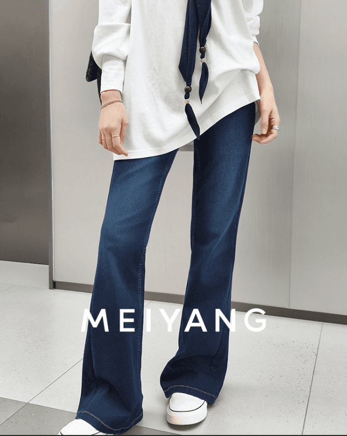 아름다움 대양 meiyang 허리밴드 청바지 라이 카드 폭탄 슬림해 보이는 나팔 바지 작은 50 이미지 3