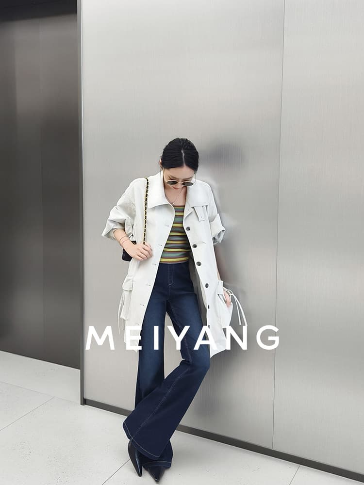 아름다움 대양 meiyang 허리밴드 청바지 라이 카드 폭탄 슬림해 보이는 나팔 바지 작은 50 상세 이미지 10