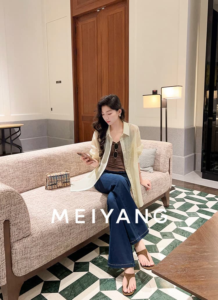 아름다움 대양 meiyang 허리밴드 청바지 라이 카드 폭탄 슬림해 보이는 나팔 바지 작은 50 상세 이미지 27