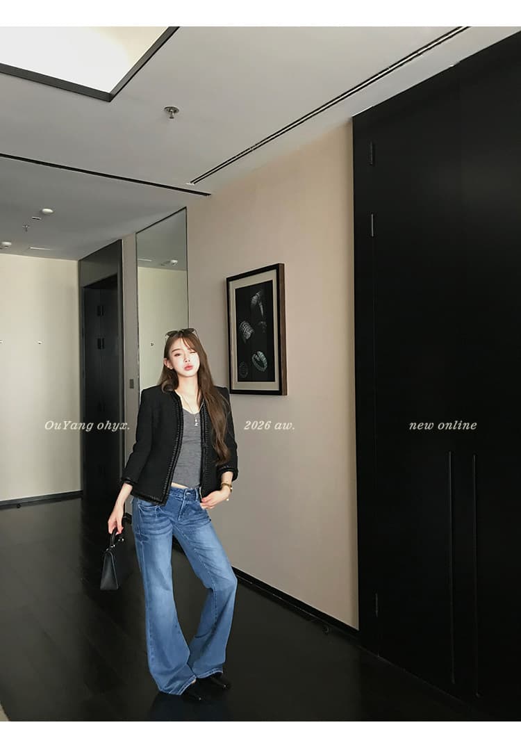 지구 Ouyang 돌아 가기 2000s 매운맛 ~까지 아니요 측면 위로 레트로 마 오래된 로우 웨이스트 워싱 부츠컷 청바지 상세 이미지 7