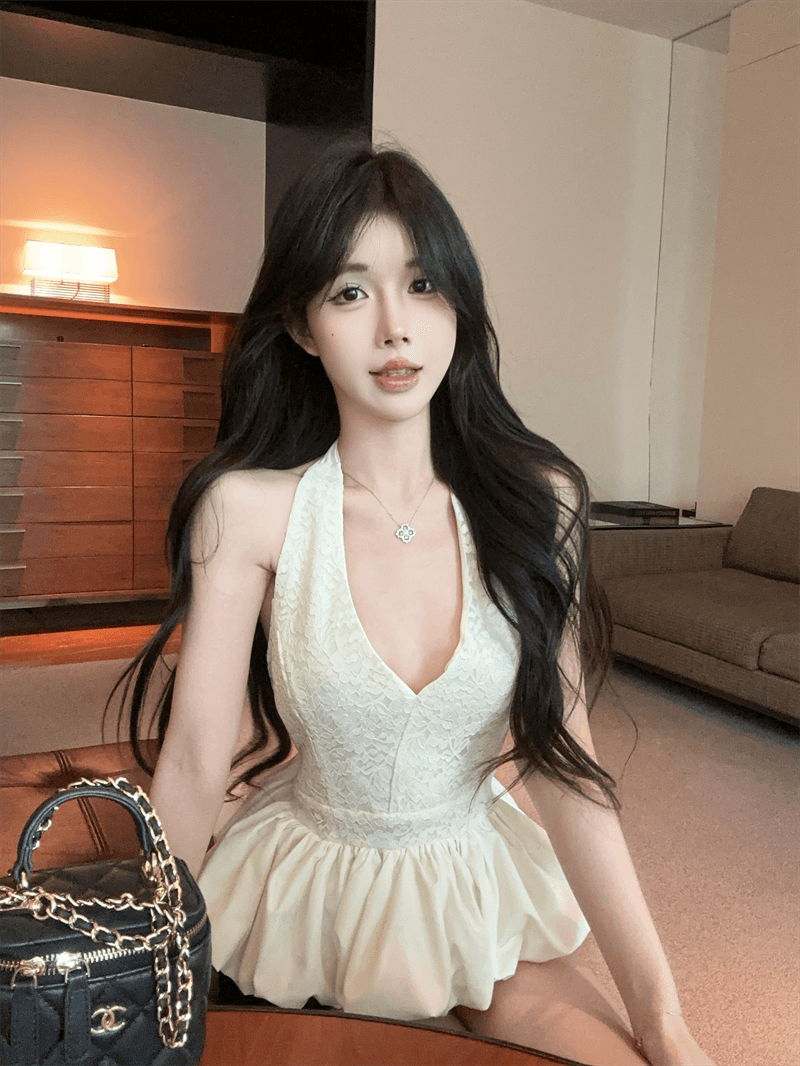 여름 순수한 욕망 바람 깊은 V 넥 패치워크 레이스 쇼트 스타일 펌프 Pleat 티셔츠 섹시함 행침 목 맨위 슈퍼 몸매 가꾸기 조끼 슬립 상세 이미지 10