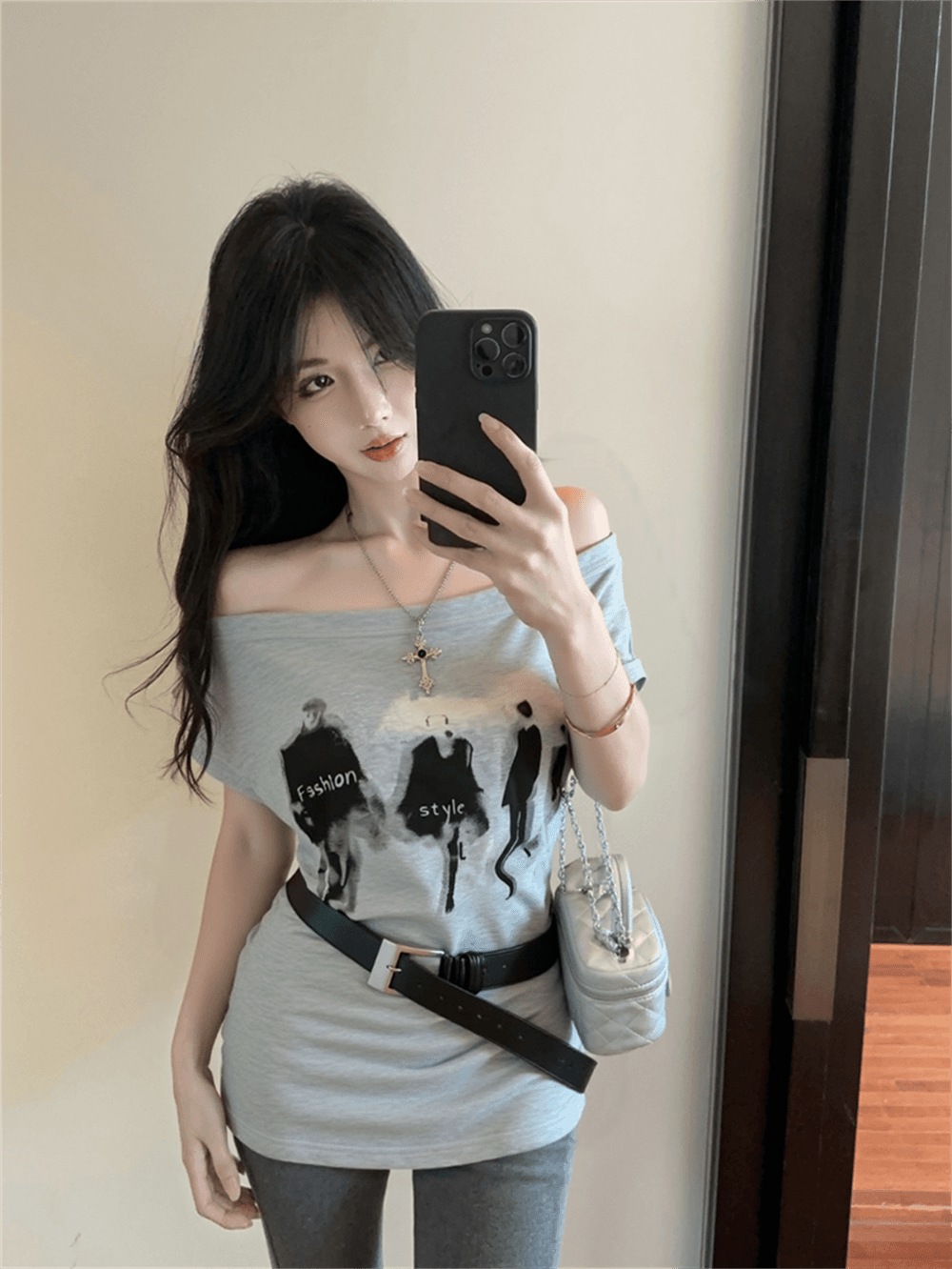 실사 여름 한국 스타일 라운드 넥 패치워크 디자인 센스 반팔 프린트 루즈핏 느긋한 바람 벨트 포함 다용도 티셔츠 트렌디 이미지 2