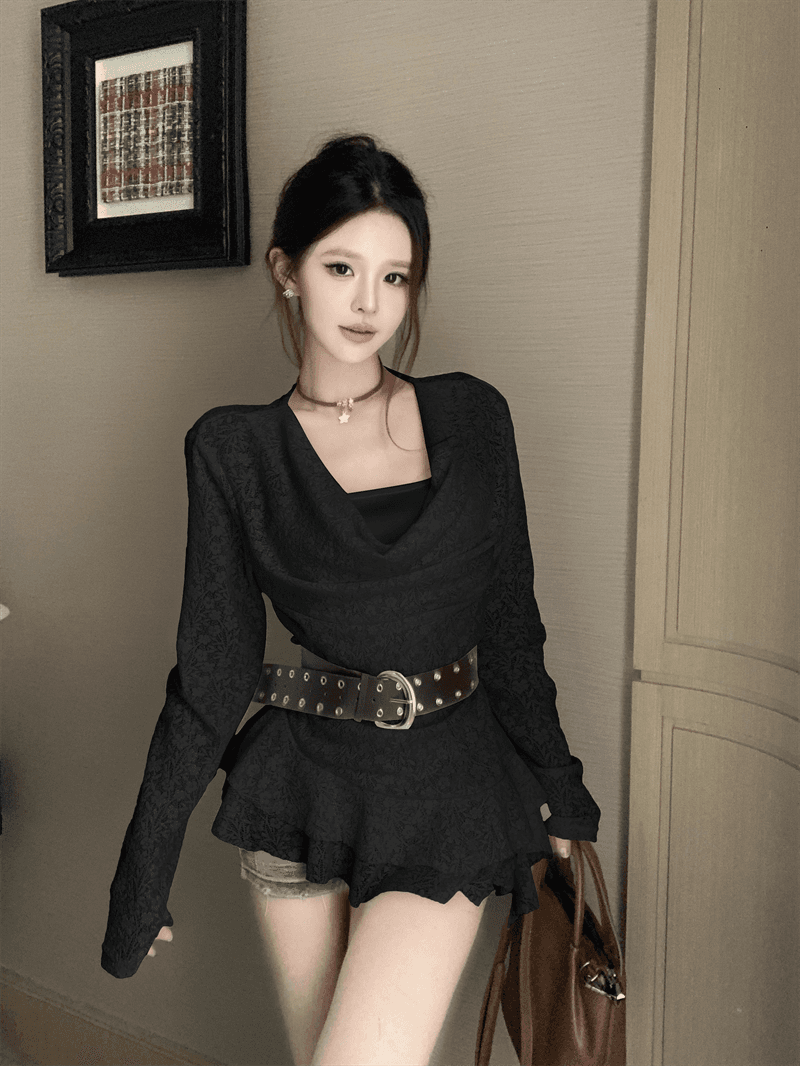 실사 가을 새로운 프랑스식 레트로 품격 연령 감소 레이스 조각 긴팔 티셔츠 여성 몸매 가꾸기 슬림해 보이는 맨위 상세 이미지 14