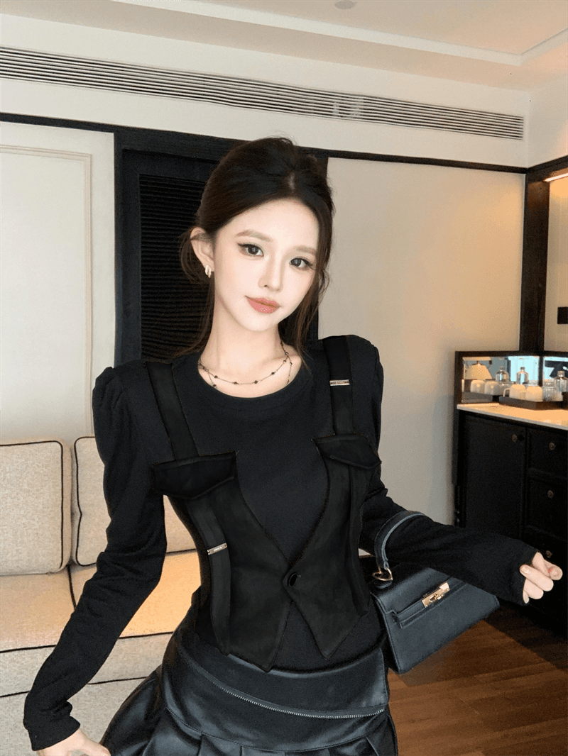 실사 새로운 베스트 디자인 센스 패션 페이크 레이어드 다용도 배색 작은 대중 맨위 기본 셔츠 긴팔 상세 이미지 15