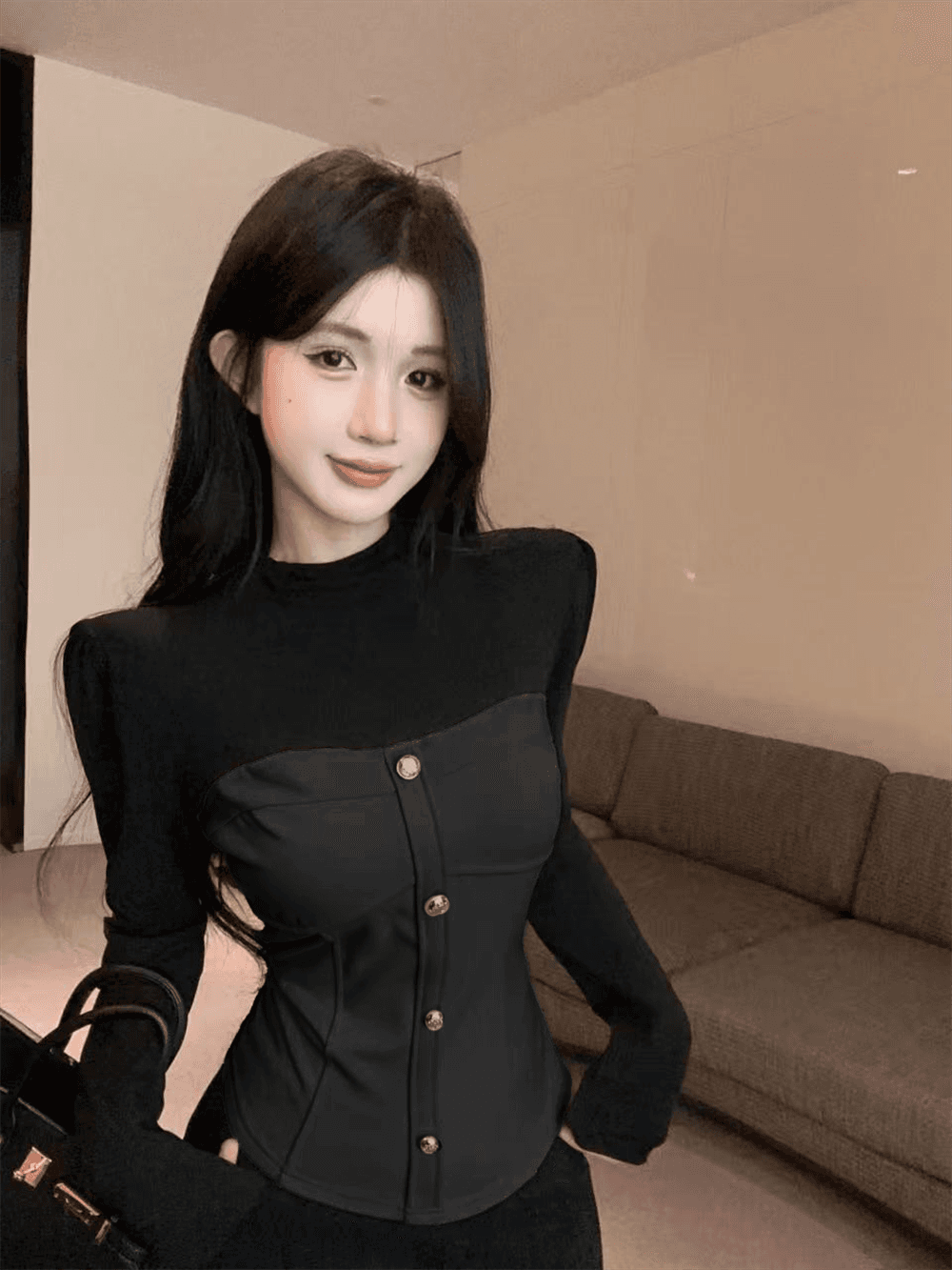 실사 한국 스타일 라운드 넥 패치워크 싱글 줄 버튼 몸매 가꾸기 쇼트 스타일 배색 가짜 2 피스 슈트 핫걸 만나는 티셔츠 트렌디 이미지 4