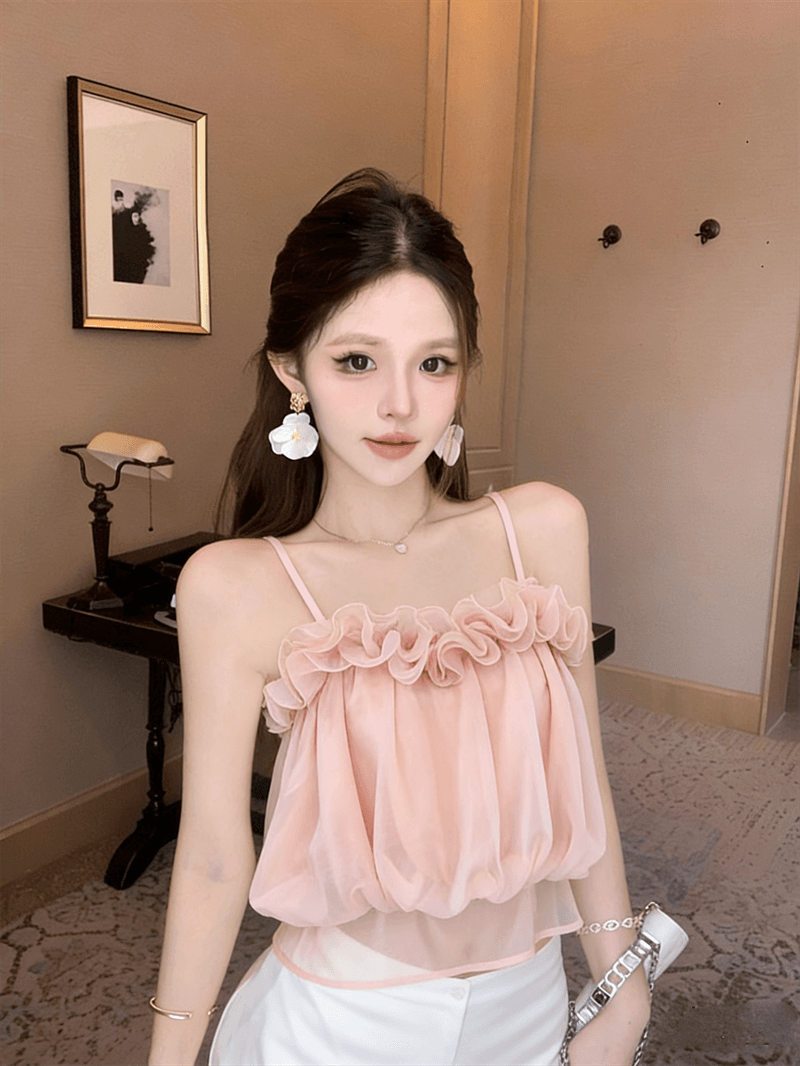 실사 여름 새로운 프랑스식 한 단어 레이스 칼라 패치워크 3d 꽃 슬립 몸매 가꾸기 허리 수축 달콤함 맨위 상세 이미지 5