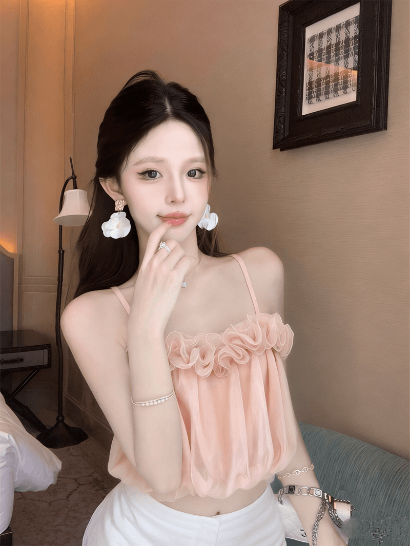 실사 여름 새로운 프랑스식 한 단어 레이스 칼라 패치워크 3d 꽃 슬립 몸매 가꾸기 허리 수축 달콤함 맨위 상세 이미지 6