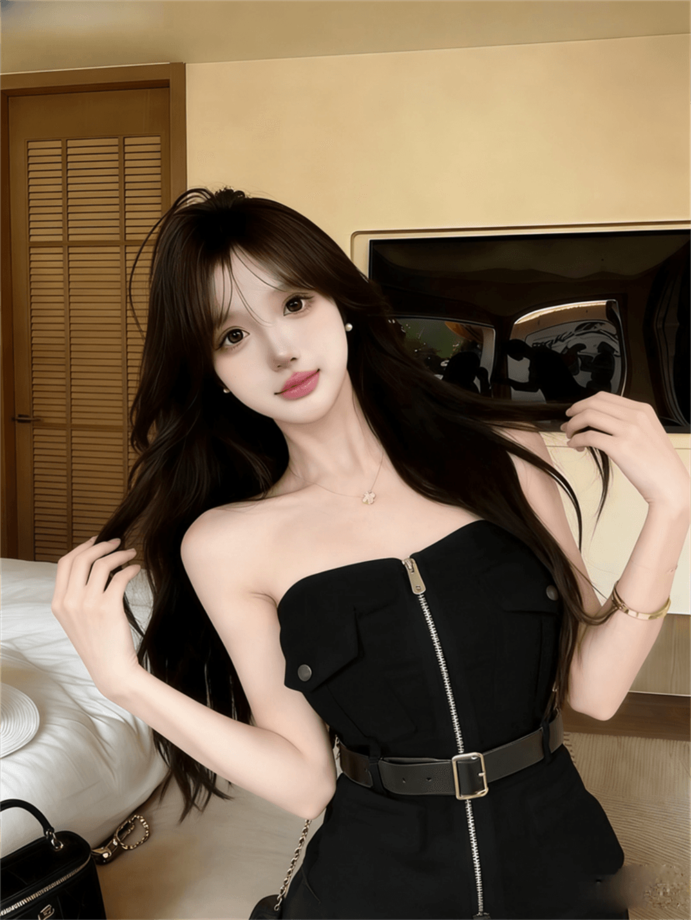 실사 여름 프랑스식 지퍼 튜브탑 조끼 여성 디자인 센스 몸매 가꾸기 섹시함 핫걸 쇼트 스타일 민소매 맨위 이미지 3