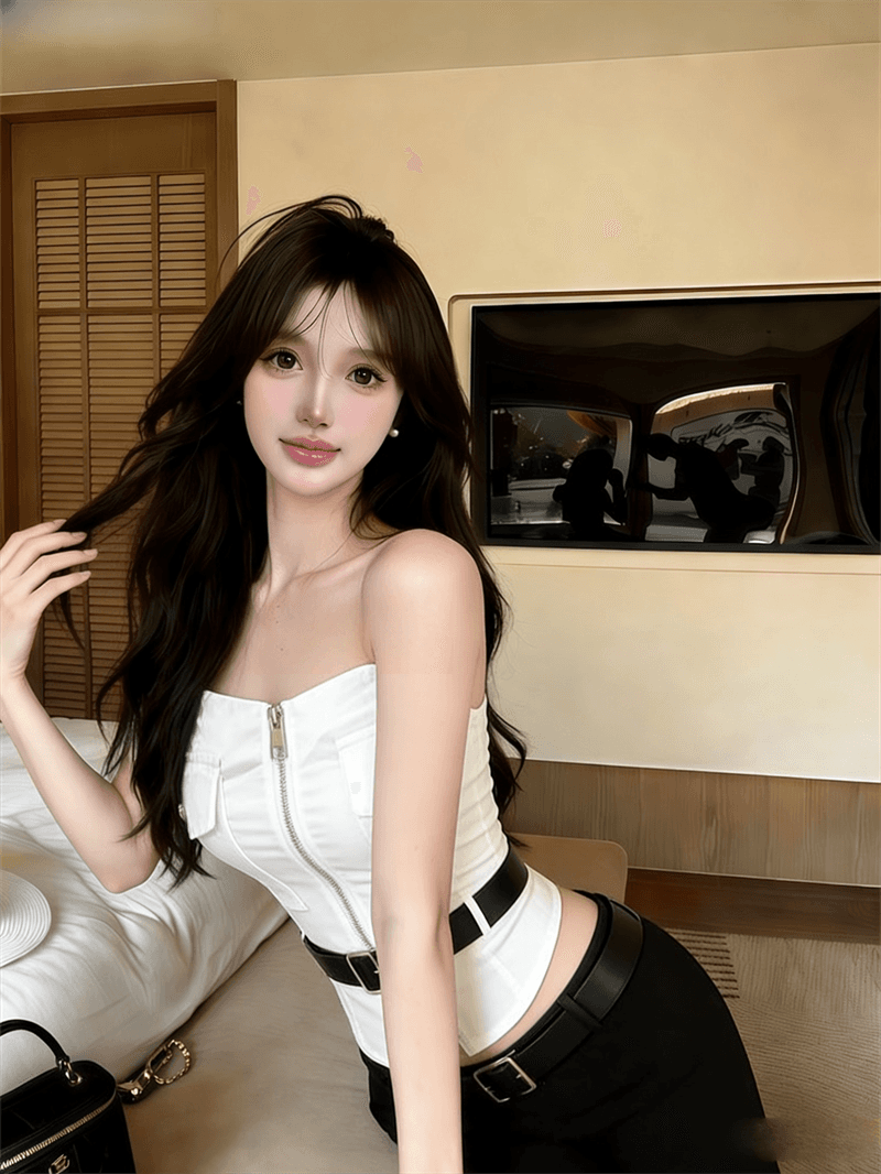 실사 여름 프랑스식 지퍼 튜브탑 조끼 여성 디자인 센스 몸매 가꾸기 섹시함 핫걸 쇼트 스타일 민소매 맨위 상세 이미지 6