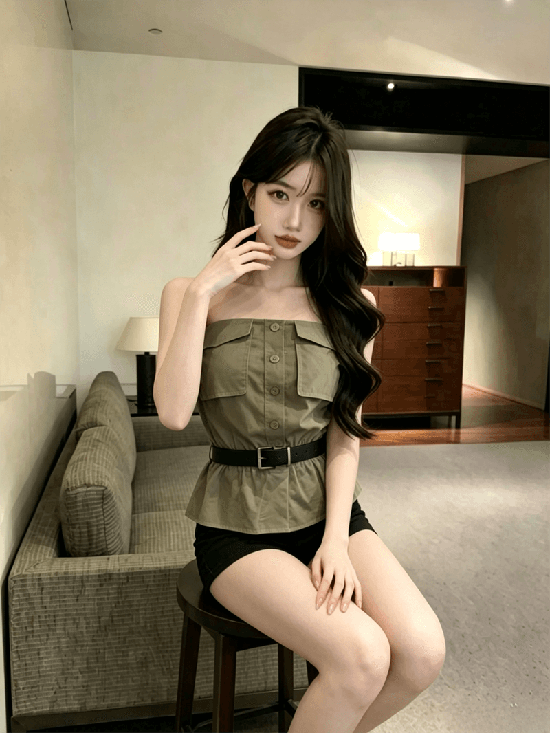 실사 여름 프랑스식 보트넥 튜브탑 조끼 벨트 포함 몸매 가꾸기 섹시함 핫걸 쇼트 스타일 민소매 허리 수축 맨위 상세 이미지 1