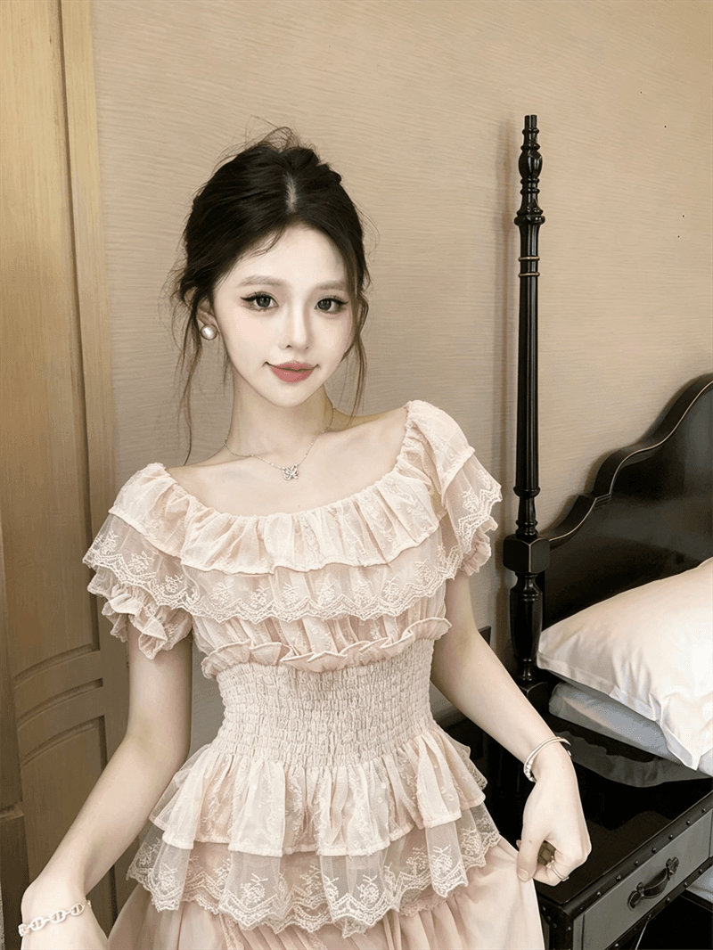 실사 여름 순수한 욕망 프릴 칼라 패치워크 튜브탑 종류 백리스 티셔츠 디자인 센스 달콤함 허리 수축 프릴 맨위 상세 이미지 10