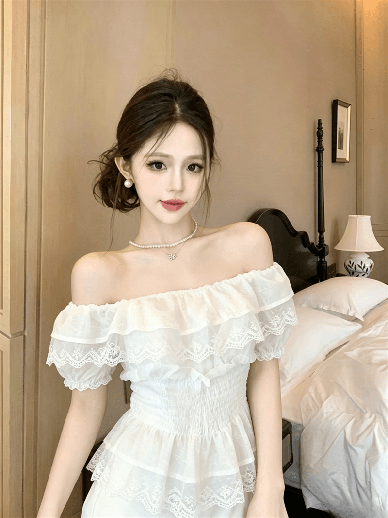 실사 여름 순수한 욕망 프릴 칼라 패치워크 튜브탑 종류 백리스 티셔츠 디자인 센스 달콤함 허리 수축 프릴 맨위 상세 이미지 13