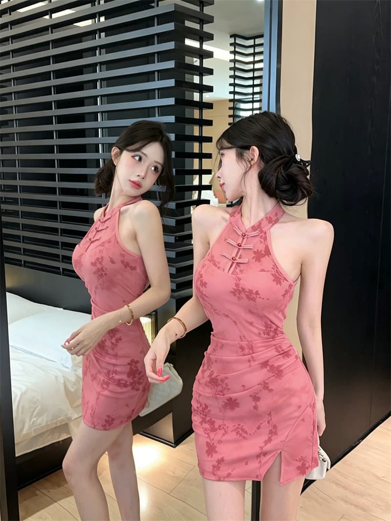 실사 2026 새로운 섹시함 패키지 단추 식물 플러시 레이스 개선 패키지 타이트 스커트 치파오 드레스 상세 이미지 5