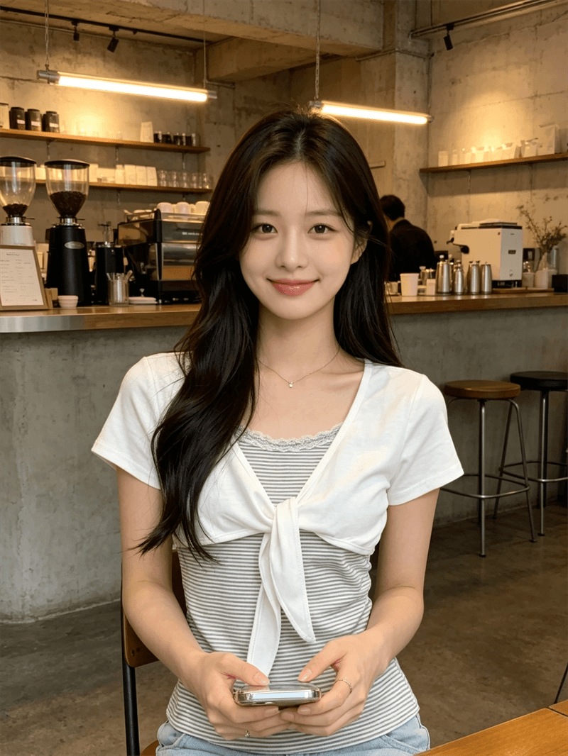 실사 여름 학원 스타일 라운드 넥 패치워크 스트라이프 디자인 센스 몸매 가꾸기 반팔 페이크 레이어드 핫걸 풀오버 티셔츠 상세 이미지 5