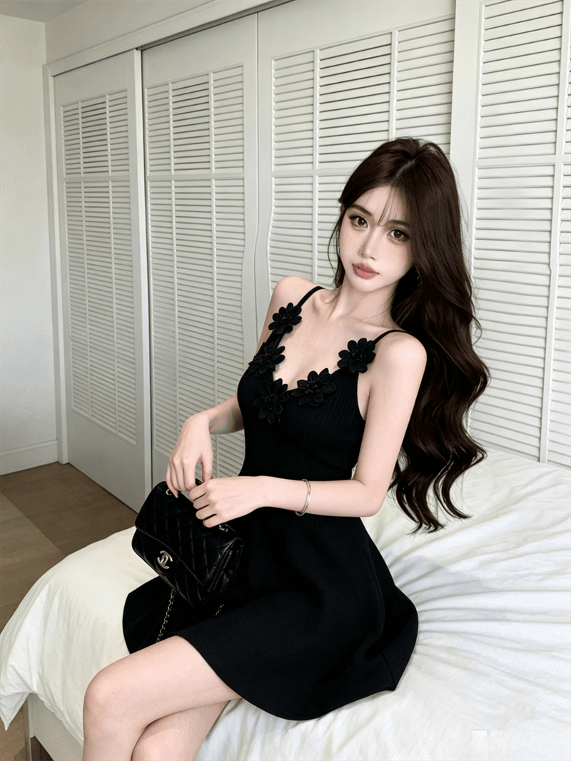 실사 여름 V넥 리브 순수한 욕망 바람 꽃 몸매 가꾸기 민소매 니트 미니 스커트 섹시함 타이트 스커트 슬립 드레스 상세 이미지 15