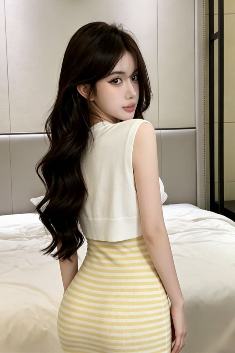 실사 여름 프랑스식 보트넥 패치워크 스트라이프 배색 튜브탑 종류 경기 숄 섹시함 타이트 스커트 니트 드레스 이미지 6
