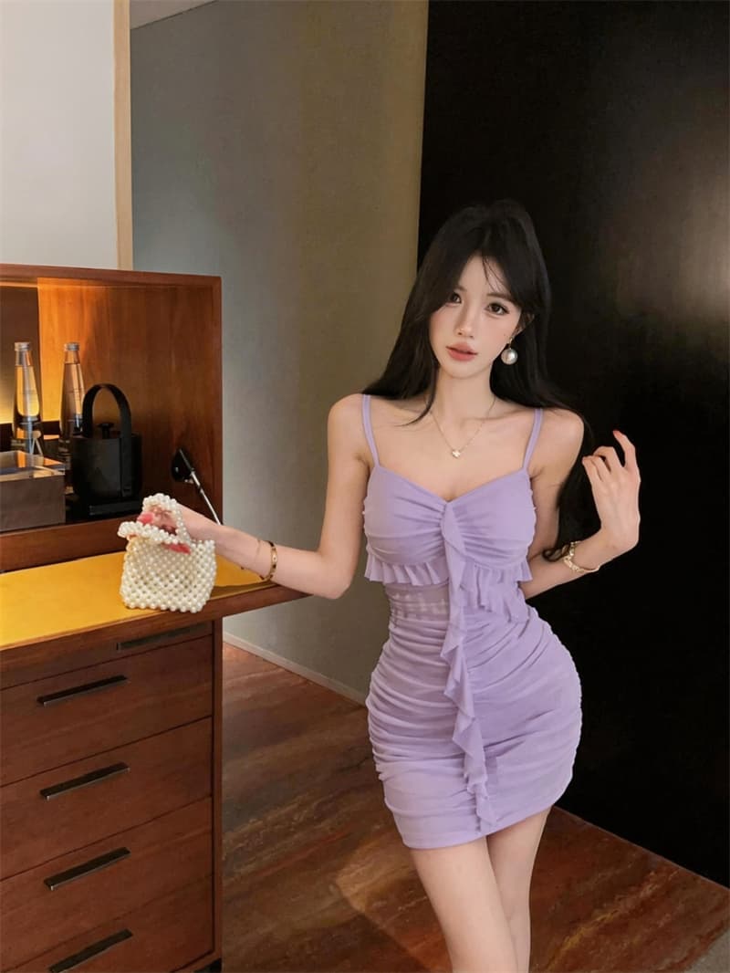 실사 2026 새로운 작은 대중 핫걸 섹시함 3 차원 레이스 술 몸매 가꾸기 주름 슬립 드레스 상세 이미지 21