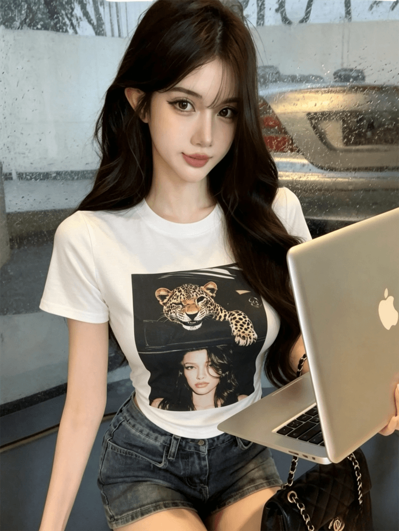 실사 여름 디자인 센스 라운드 넥 패치워크 아름다움 염색 몸매 가꾸기 반팔 맨위 핫걸 쇼트 스타일 품격 티셔츠 상세 이미지 6