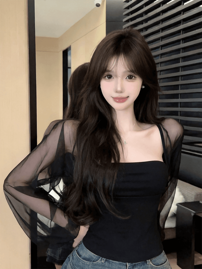 실사 여름 순수한 욕망 보트넥 패치워크 긴팔 품격 맨위 핫걸 쇼트 스타일 몸매 가꾸기 풀오버 페이크 레이어드 티셔츠 상세 이미지 11