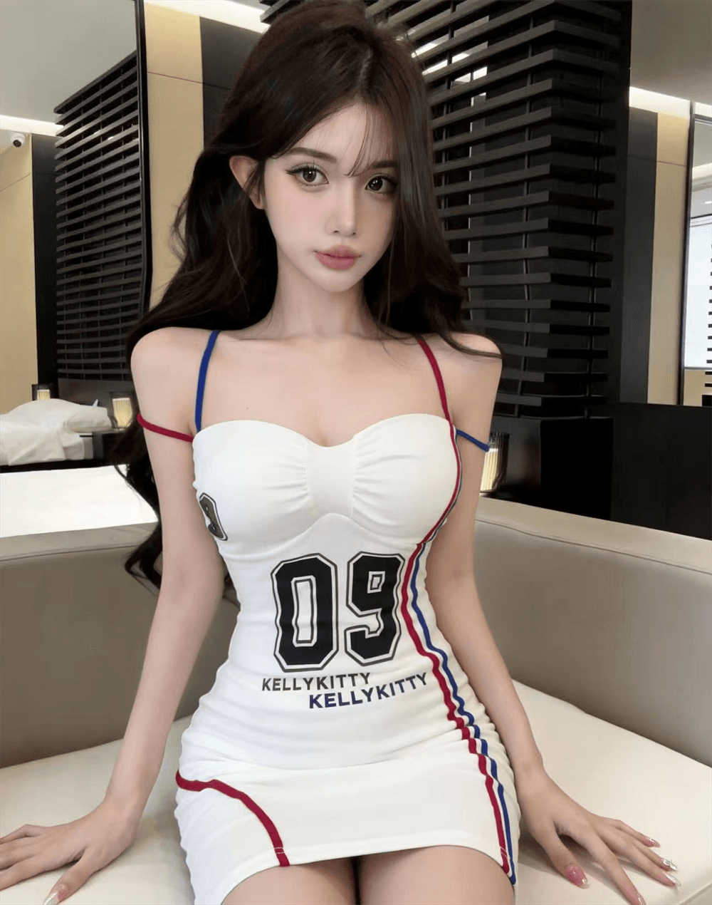 실사 여름 보트넥 패치워크 포장 가슴 백리스 슬립 미니 스커트 섹시함 타이트 스커트 순수한 욕망 바람 패치워크 색상 드레스