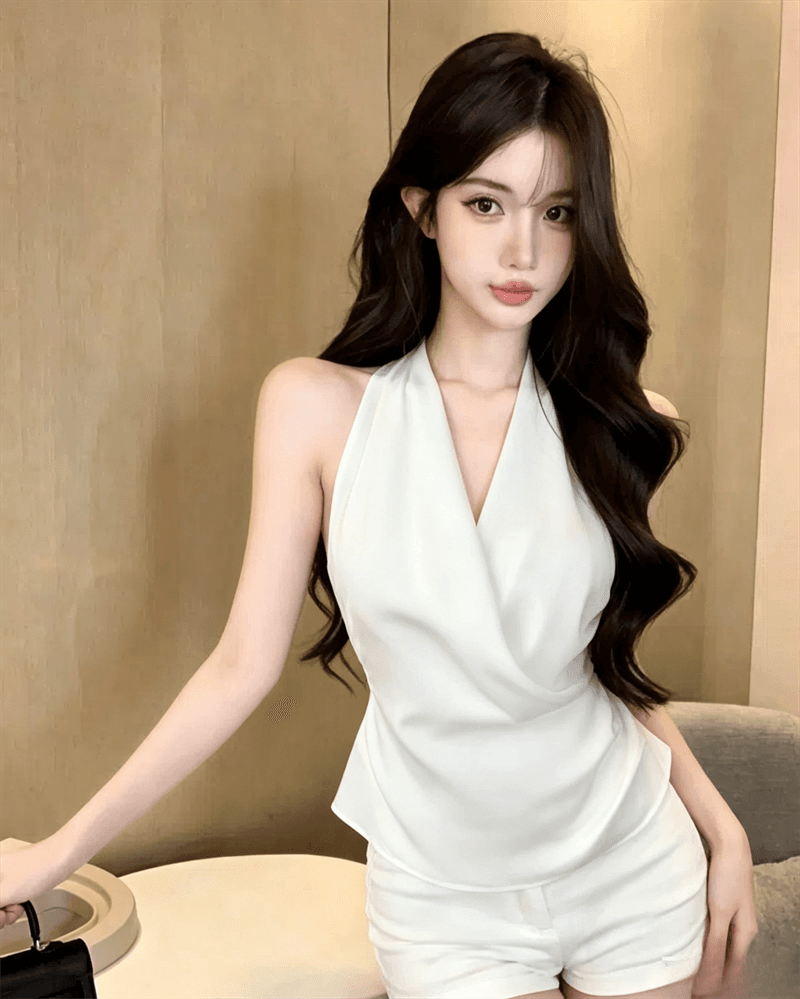 실사 여름 품격 V넥 패치워크 불규칙 허리 수축 조끼 핫걸 허리 수축 순수한 욕망 바람 풀오버 펌프 Pleat 조끼 상세 이미지 6