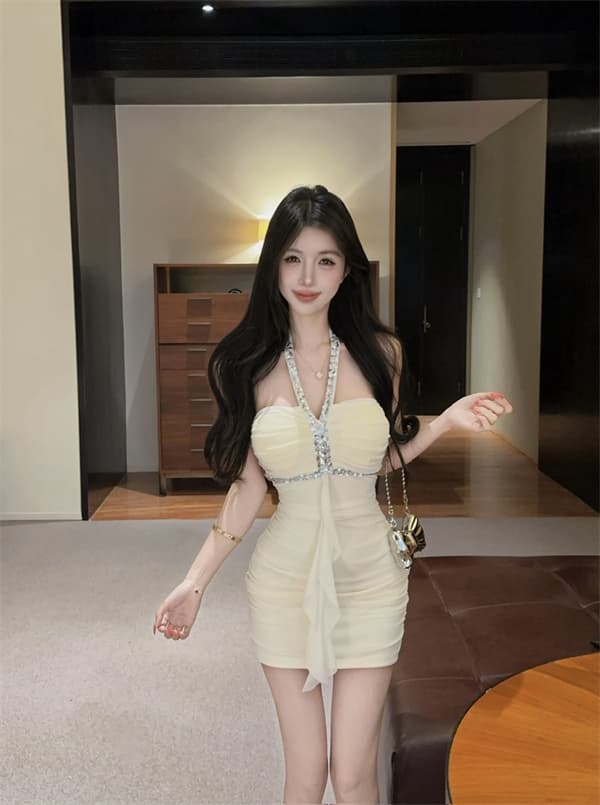 실사 2026 새로운 쇼트 스타일 구슬 조각 패치워크 행침 목 망사 드레스 상세 이미지 4