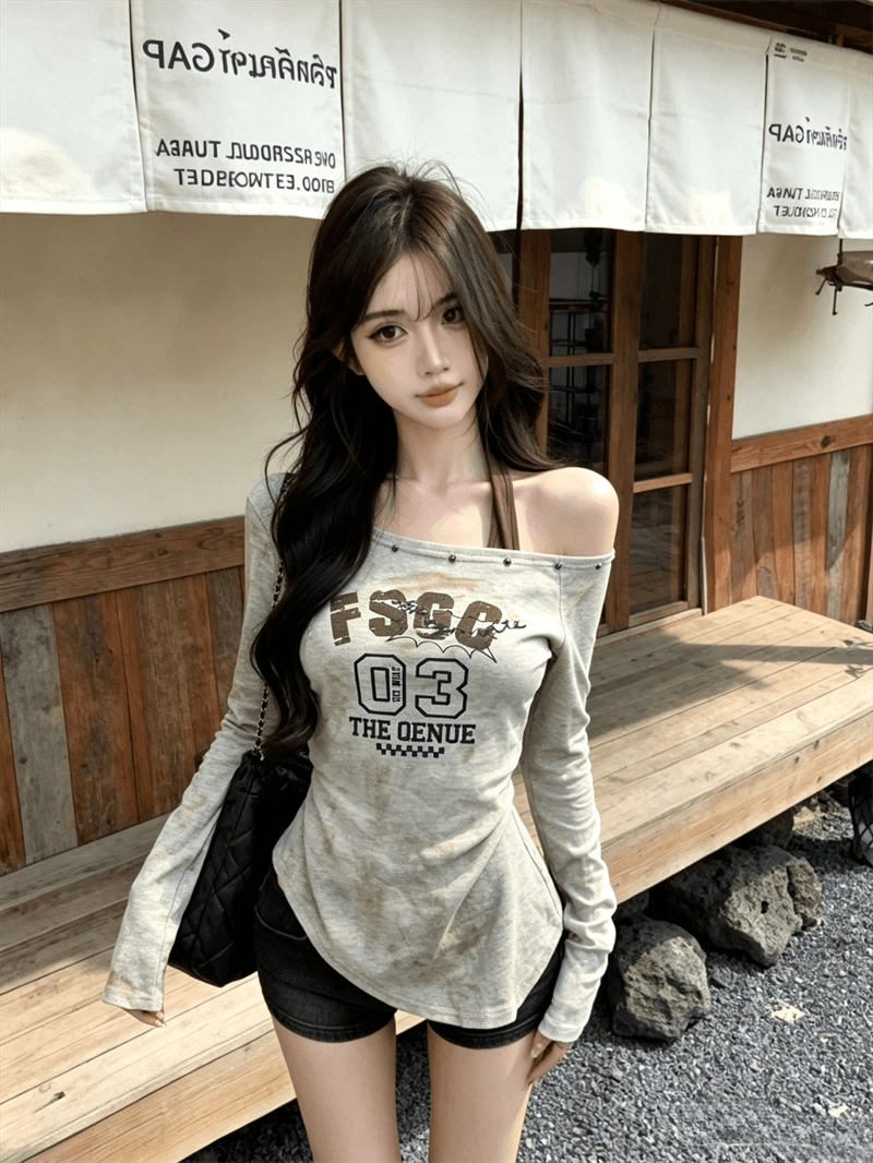 실사 가을 비스듬한 칼라 패치워크 행침 목 스타일 몸매 가꾸기 긴팔 불규칙 맨위 핫걸 펌프 Pleat 페이크 레이어드 티셔츠 상세 이미지 5