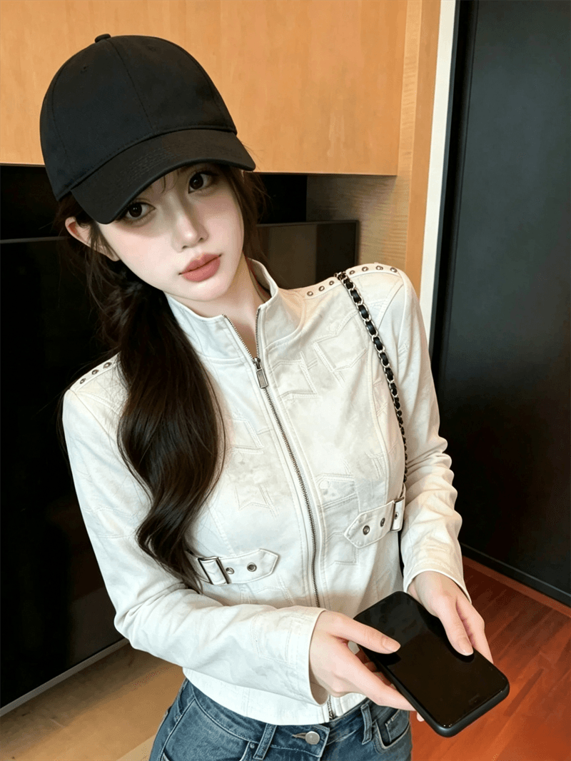 실사 봄 가을 느긋한 바람 스탠드 칼라 패치워크 무거운 작업 지퍼 섹션 몸매 가꾸기 불규칙 쇼트 스타일 염색 핫걸 티셔츠 트렌디 상세 이미지 5