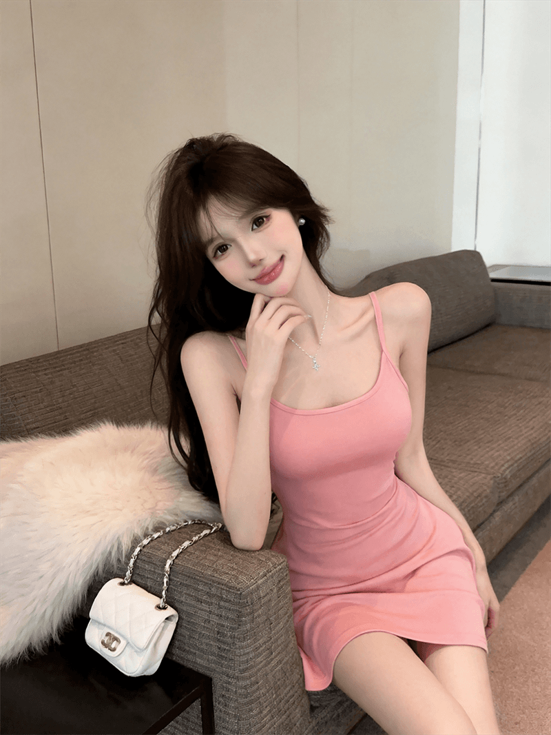 실사 봄 가을 V넥 섹시함 타이트 스커트 허리 수축 슬립 드레스 쇼트 스타일 긴팔 오픈 가디건 숄 핫걸 투피스 세트 상세 이미지 10