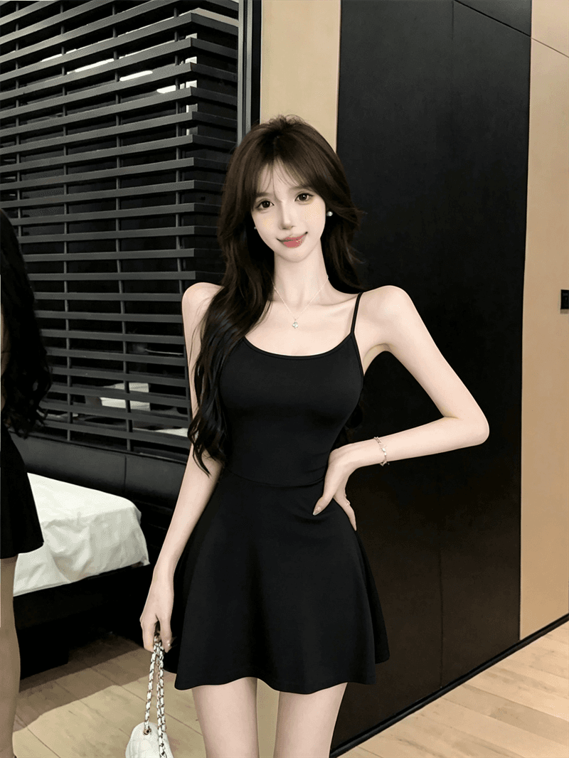 실사 봄 가을 V넥 섹시함 타이트 스커트 허리 수축 슬립 드레스 쇼트 스타일 긴팔 오픈 가디건 숄 핫걸 투피스 세트 상세 이미지 23