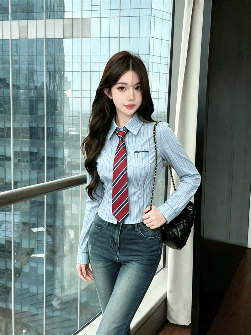 실사 새로운 일본식 학원 스타일 흰 셔츠 여성 셔츠 이른 가을 허리 수축 긴팔 셔츠 상세 이미지 3